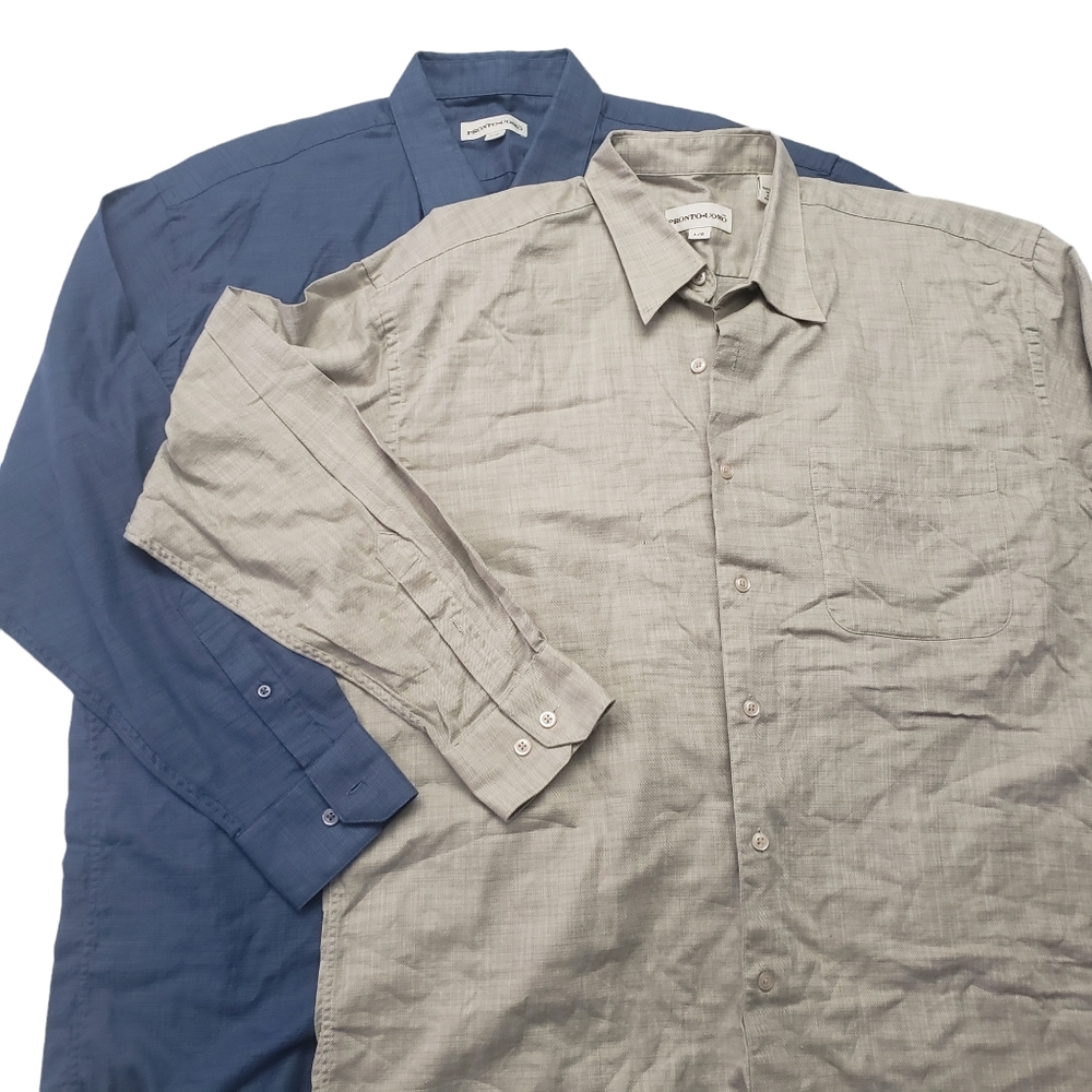 Lot of 2 Mens Pronto Uomo Button-Down Long Sleeve Dress Shirts Sz Large